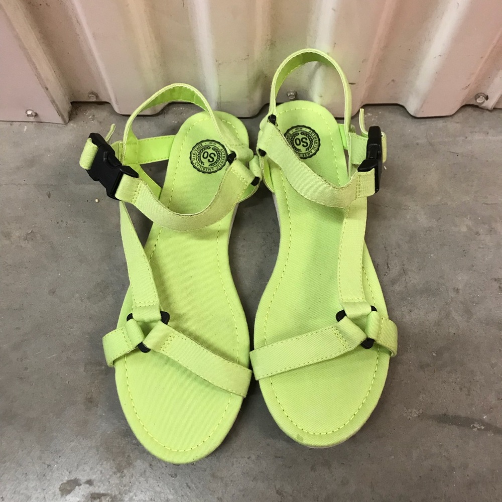 SO Neon Lime Strappy Flat Sandals